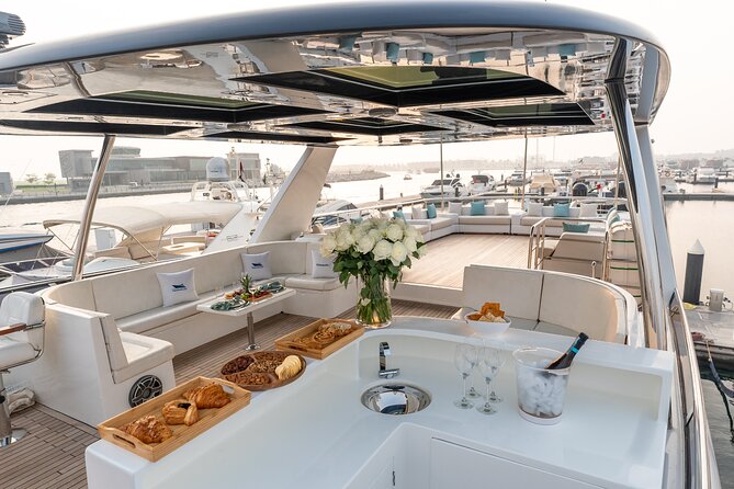 Book 3hr Luxury Yacht Rental Dubai - Get 1hr Free - Palm Jumeirah from the water