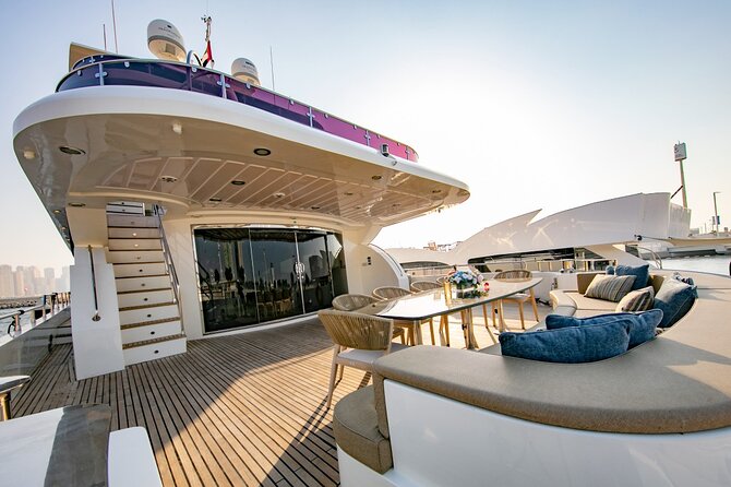 Dubai Harbour Super Yacht Experience with gourmet & Drinks - Palm Jumeirah from the water