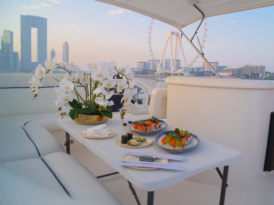 Dubai: Luxury Private 50 FT Yacht Cruise + Optional Sushi - Price, group size, and real value