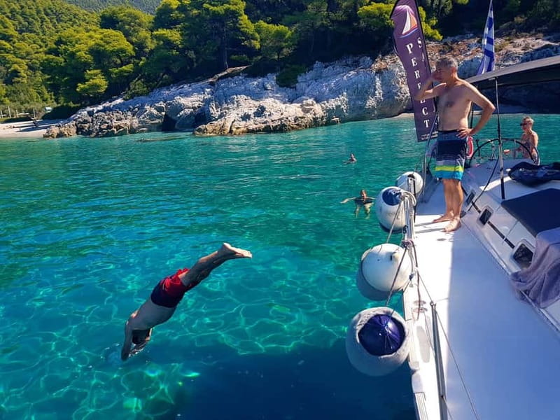 From Skiathos Marina: Yacht Sailing Day Trip with Lunch - Cave snorkeling and the final stop at Arkos