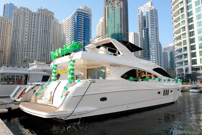 Majesty 77ft Diamond Dust — Dubai's best yacht rental - What you see from the water