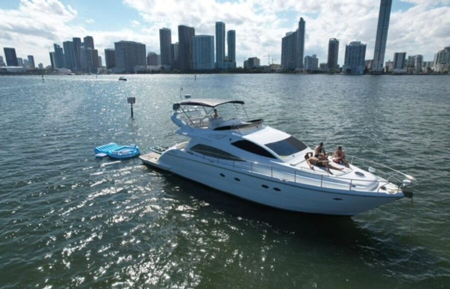 Miami Yacht Rental with Jetski, paddleboards, Inflatables - Star Island And Downtown Miami From The Water
