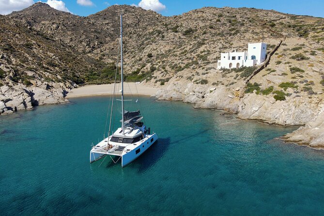 Santorini Private Tour Half-Day Sailing Platinum Catamaran Cruise - Starting at Vlichada and heading along the south coast