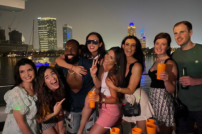 Ultimate Dubai Marina Yacht Party with BBQ, Drinks & DJ - Dubai Marina lights from the open deck